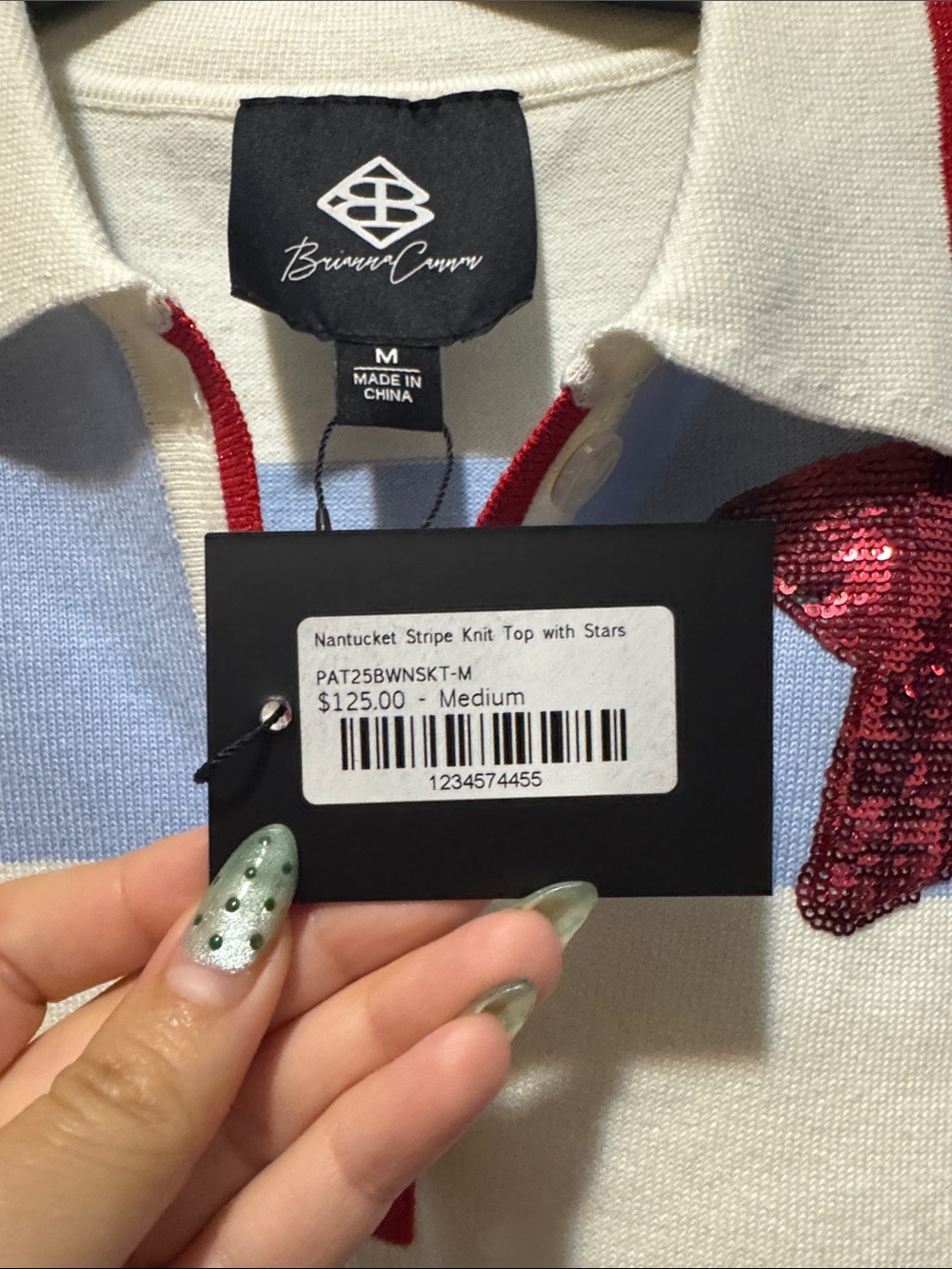 NWT Brianna Cannon Nantucket Stripe Knit Star Sequin Top & Shorts Set M - Picture 8 of 13